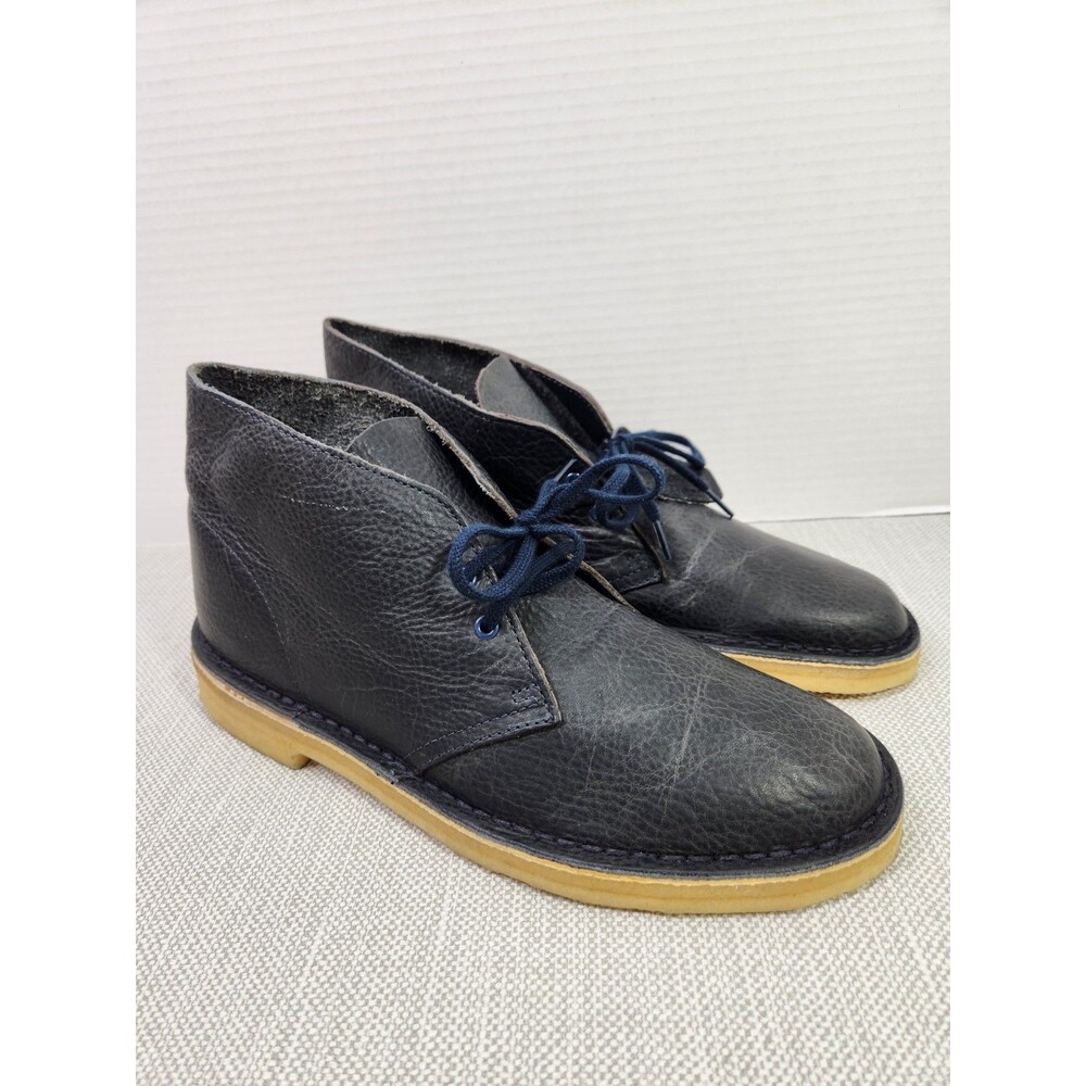 Clarks Originals 7.5 M Desert Boots Navy Blue Leather Chukka Crepe Soles 12780